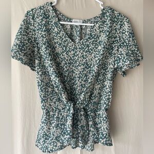 Sienna Sky Green and White Tie Front Blouse